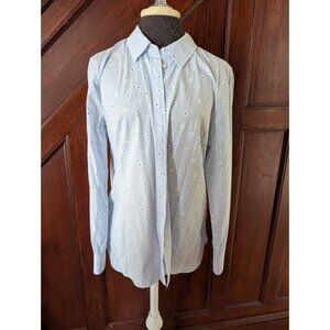 Talbots Womens Blue Button-Up Shirt With Daisy Print L